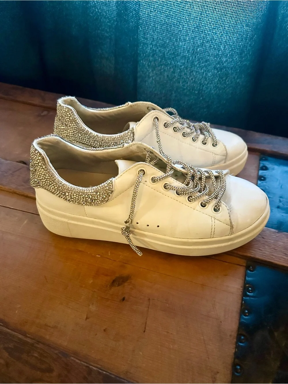 Yellow Box White Platform Sneaker with Sparkle Heel